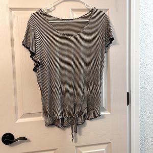 Black and white striped shirt that ties at bottom